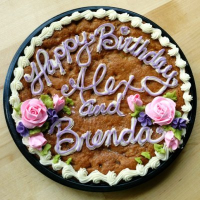 $45- Happy Birthday Chocolate Chip Cookie Cake serves 15-18